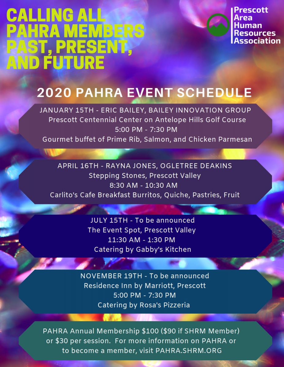 2020 PAHRA Chapter Meeting Schedule Prescott Area Human Resources